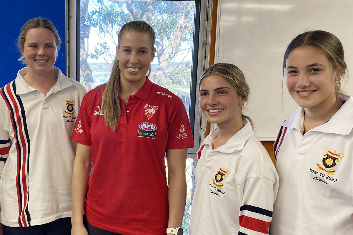 Sydney Swans AFLW forward Kiara Beesley spoke with OLMC students about sports injuries and nutrition.
