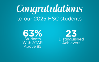 A graphic showing Our Lady of Mercy Catholic College Burraneer HSC Results 2025